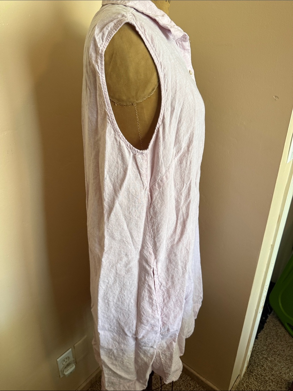 Magaschoni 100% Linen Sleeveless Button Front Shirt Dress XL Blush Pink - Picture 3 of 5